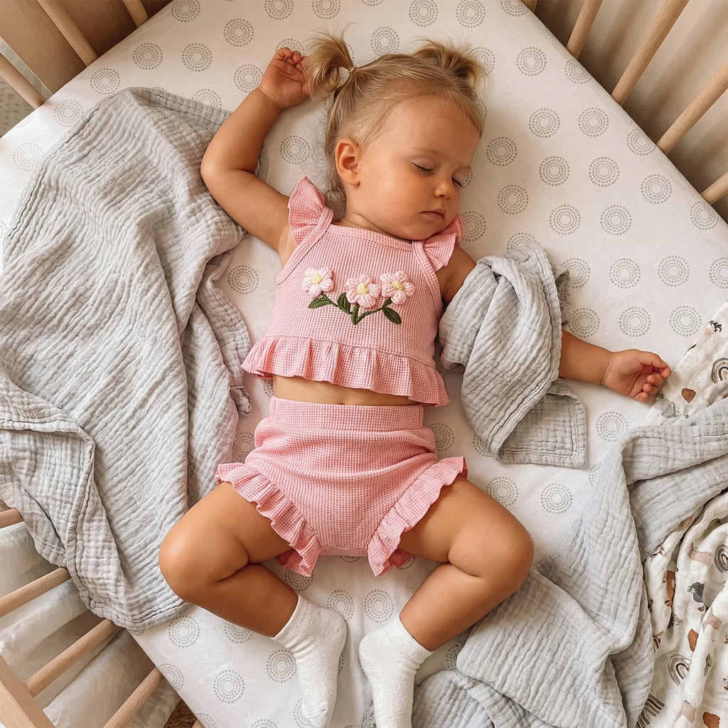 Toddler Kids Baby Girls Summer Clothing Outfits 3D Flower Ruffles Hem Fly Sleeve Tanks Tops Elastic Waist Shorts Holiday Clothes