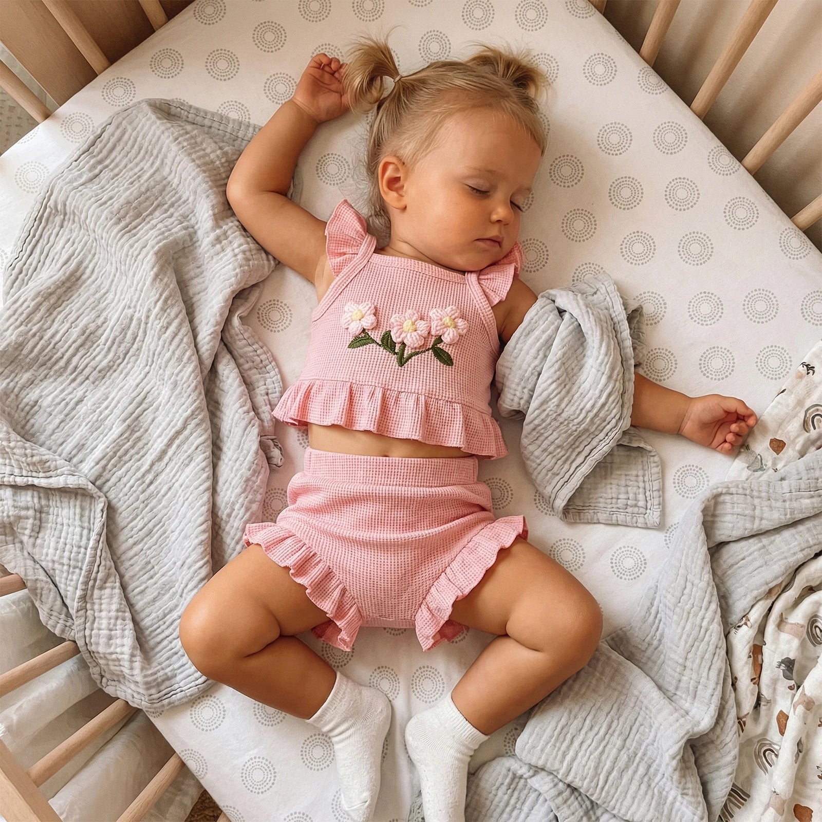 Toddler Kids Baby Girls Summer Clothing Outfits 3D Flower Ruffles Hem Fly Sleeve Tanks Tops Elastic Waist Shorts Holiday Clothes