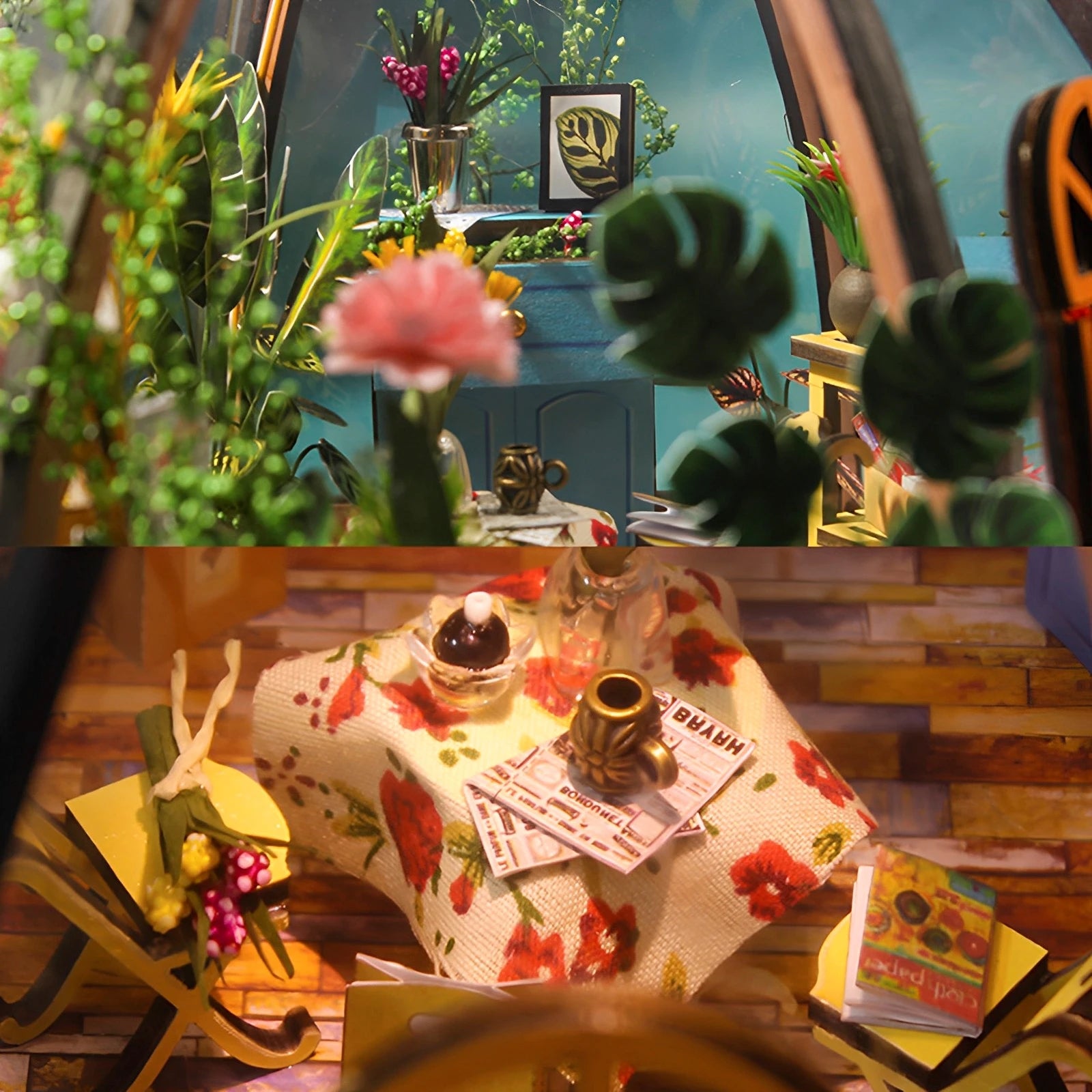 DIY Miniature Garden House Kit with Furniture and LED Light DIY Dollhouse Craft Set Gifts Wooden Greenhouse Model Building Kits