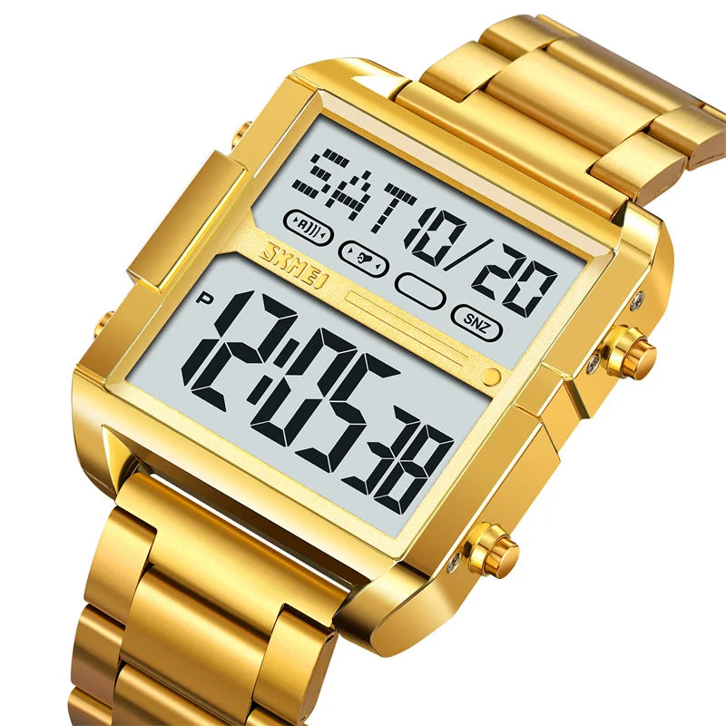 Skmei Luxury Brand Steel Strap Digital Watches for Mens Dual Time Zone Waterproof LED Chronograph Fashion Date Week Alarm Clock