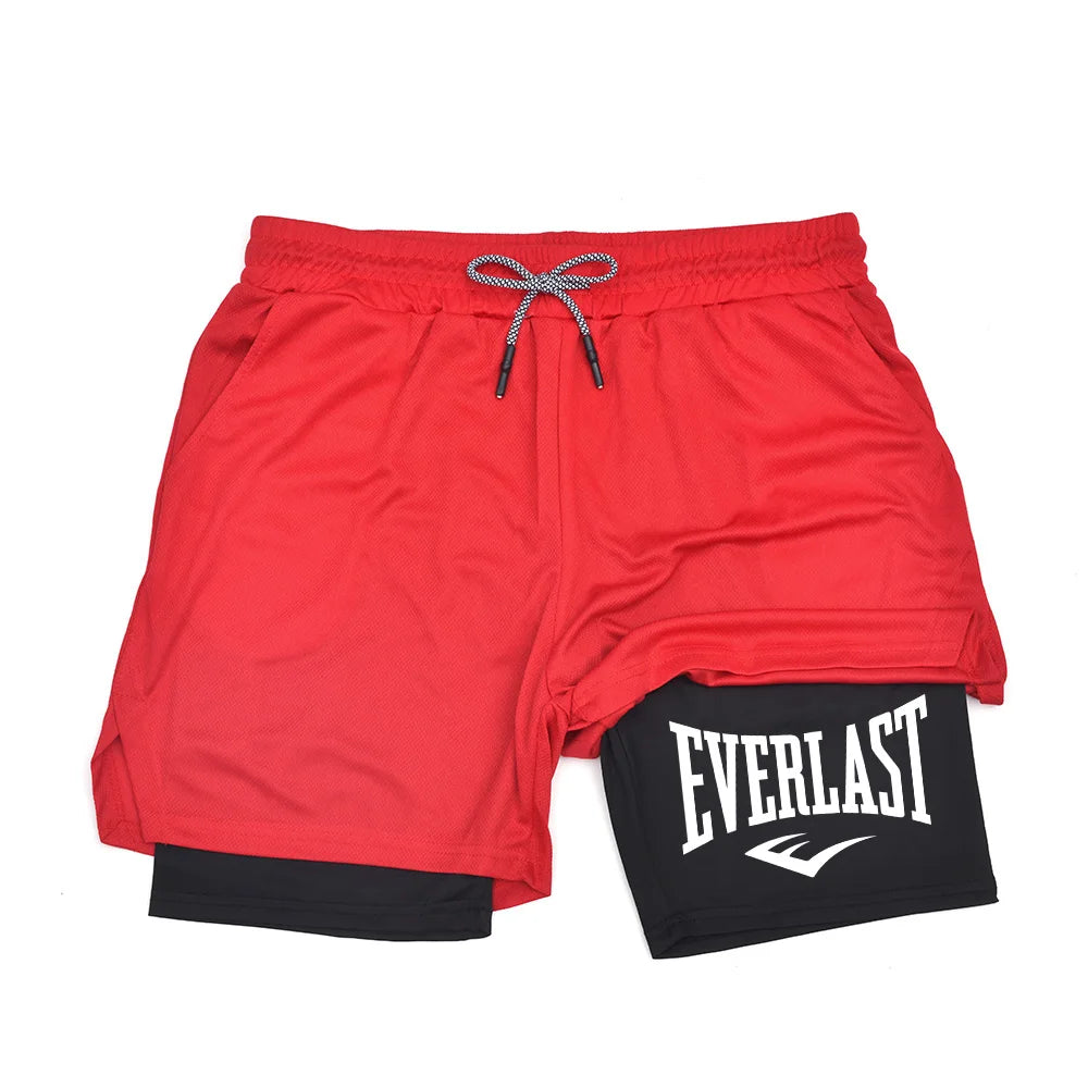 Men's compression gym shorts EVERLAST printed sports pants double layered quick drying basketball Casual shorts muscle fitness