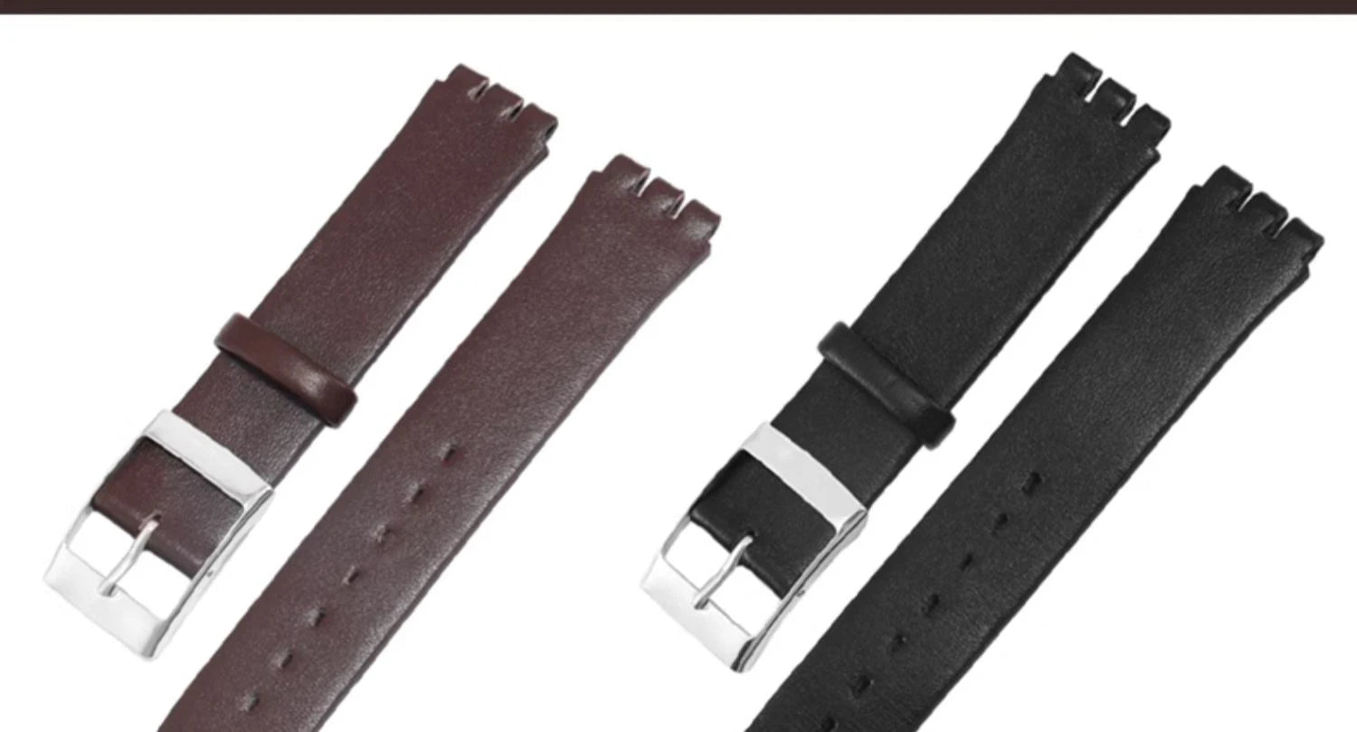 For Swatch SYXS116 GB274/GN239/GB294/287 Ultra-thin Plain Cowhide Genuine Leather Watch Strap 17mm Bracelet Watchband with Tools