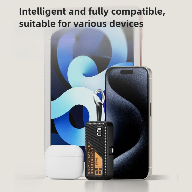 5000mAh Small Portable Keychain Mobile Power Capsule Power Bank Fast Charging Cable Suitable for IPhone Huawei Xiaomi