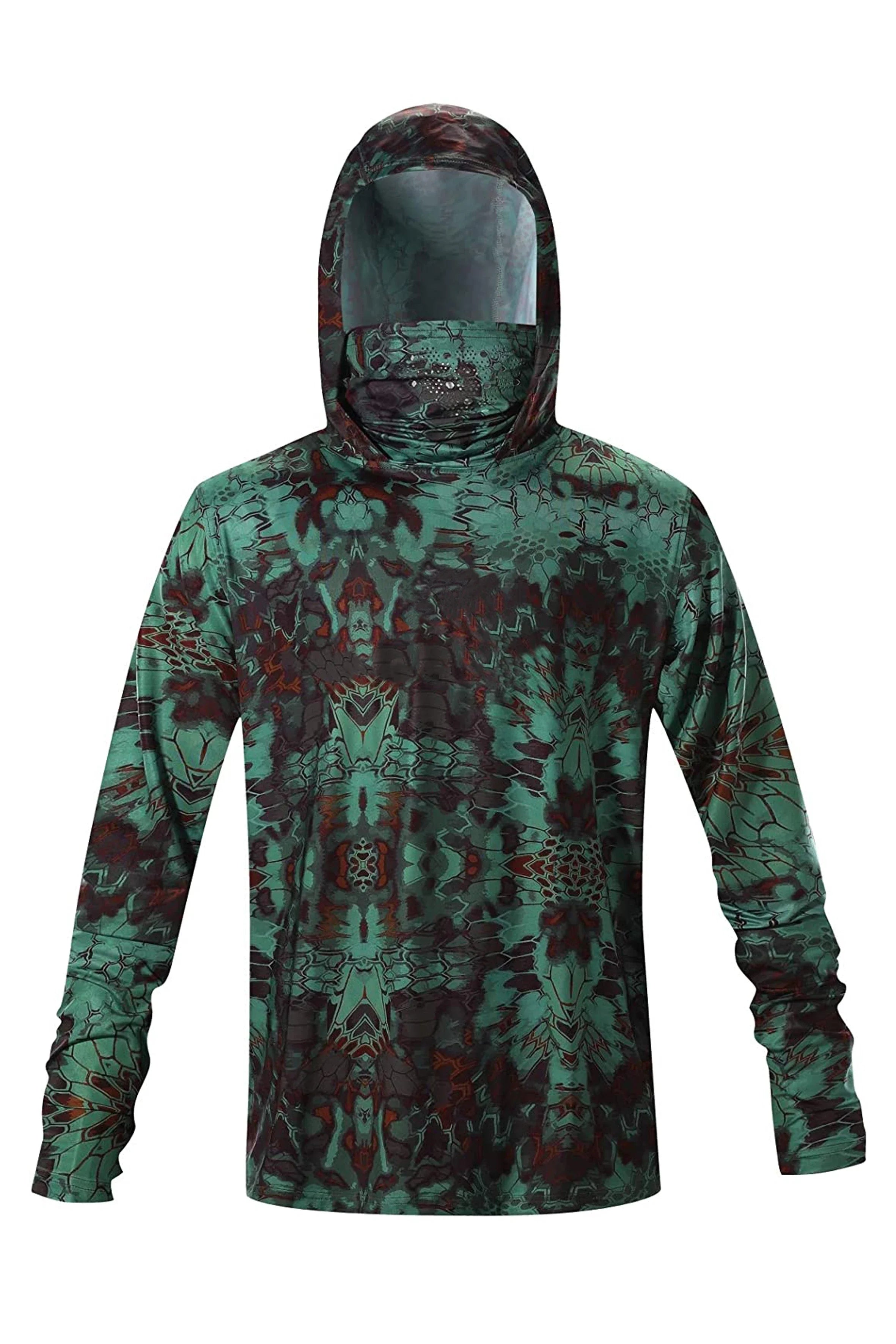 Summer Men Hooded Long Sleeve Performance Fishing Shirts Jersey Fishing UV Hoodies Clothing Face Mask