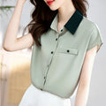 Elegant Lapel Button Spliced All-match Shirt Women's Clothing 2025 Summer New Loose Casual Tops Short Sleeve Office Lady Blouse