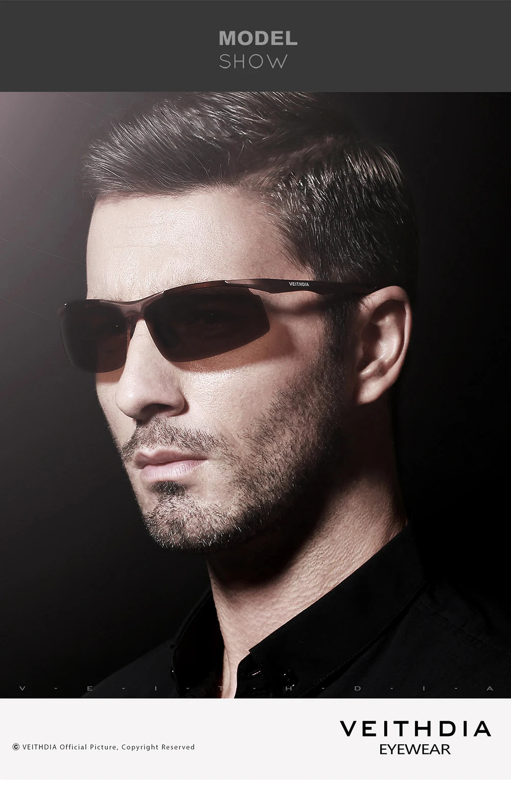 VEITHDIA Men Sunglasses Aluminum Magnesium Polarized UV400 Lens Rimless Driving Fishing Sun Glasses Sports Eyewear For Male 6535