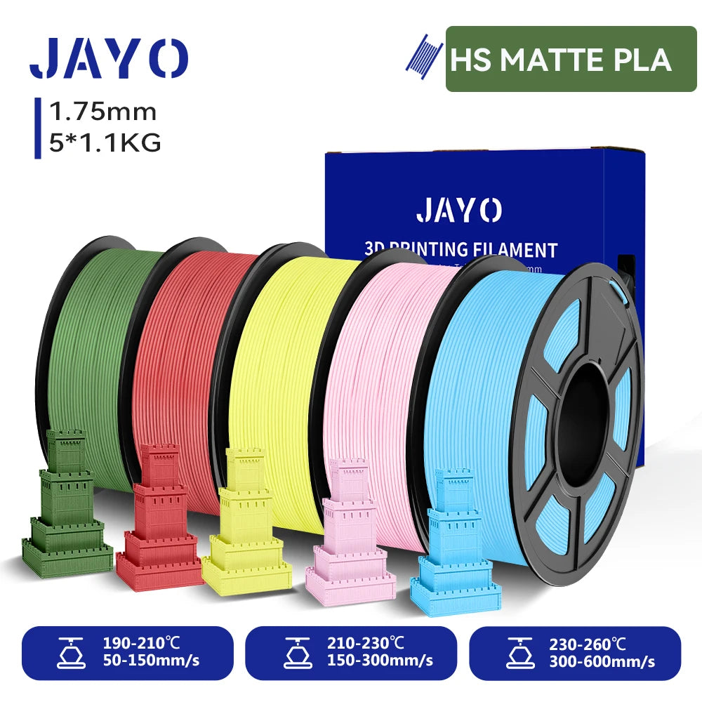 JAYO 5Rolls 3D High Speed Marble PLA/HS Matte PETG/HS PLA Filament 600mm/s High Speed 3D Printer Non-toxic Filament 1.1KG/roll