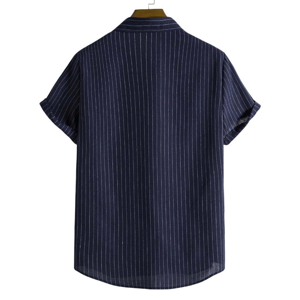 2026 Men's Striped Shirts Fashion Holiday Style Short Sleeve Casual Shirts Comfortable Loose Street Tops Men Summer Basic Shirts