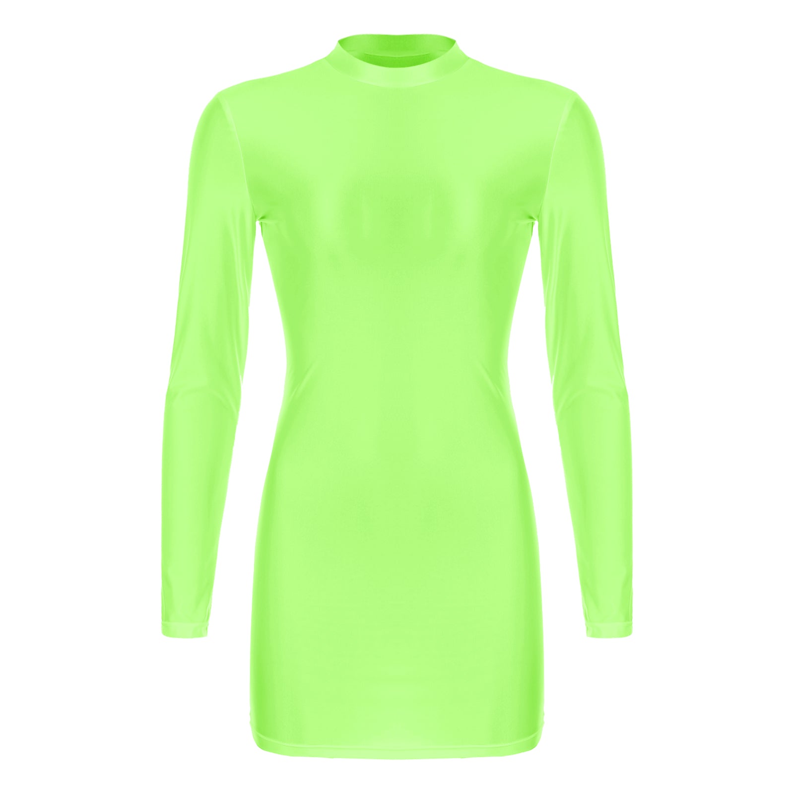 Women's  Solid Color Smooth Stretchy Mock Neck Tight Party Dresses Female Dresses Glossy Long Sleeve Bodycon Dress Nightwear