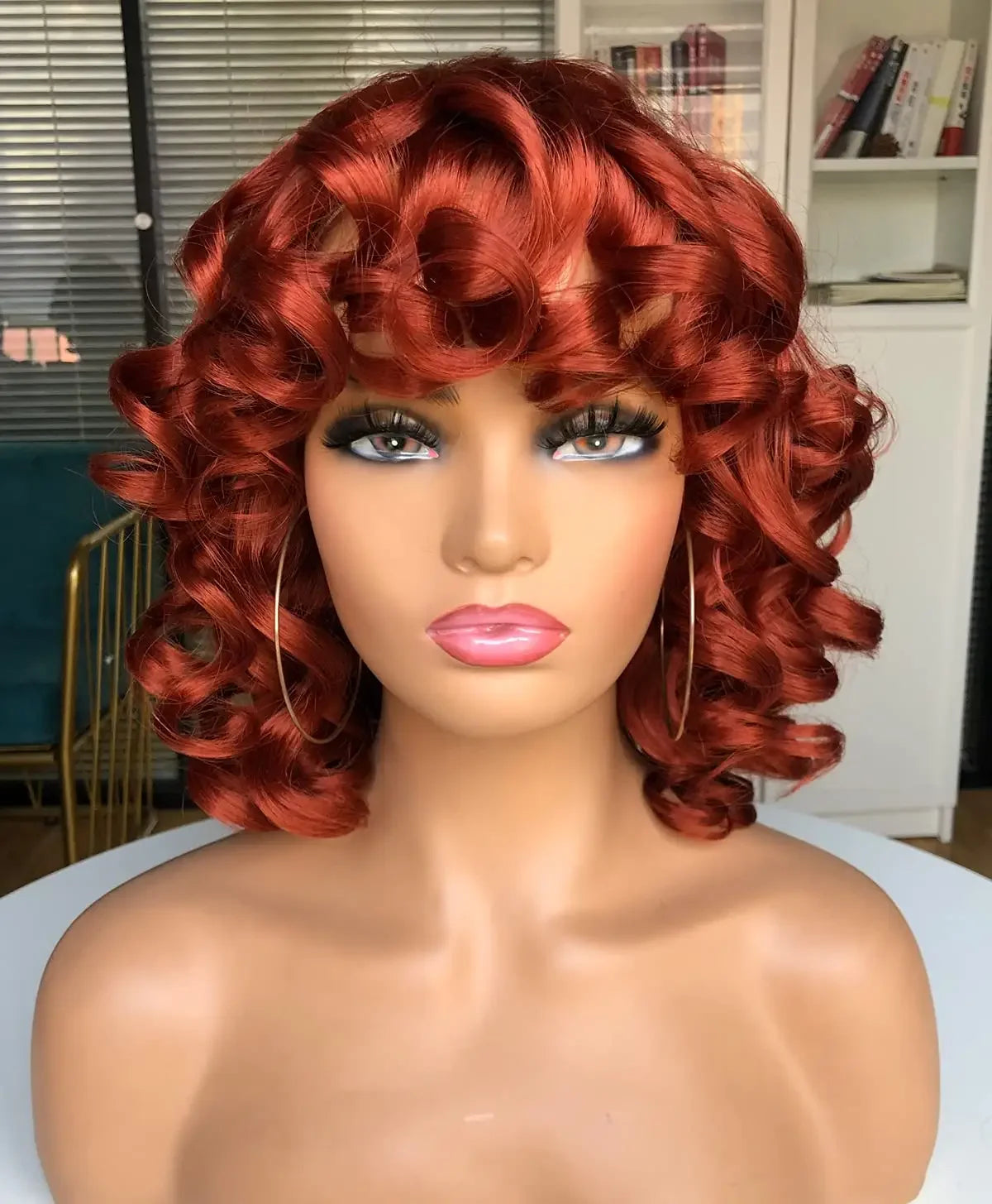 Tereshar Synthetic Short Afro Curly Wig with Bangs Big Bouncy Fluffy Short Kinky Curly Wig for Women Girls