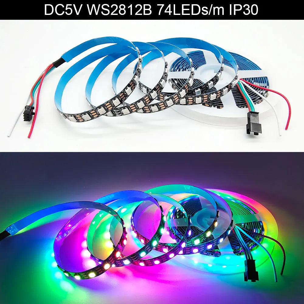 5V WS2812B WS2812 Digital Flexible Individually Addressable Pixel Led Strip RGB LED Strip 30/60/74/96/144Pixel/Leds/M Tape Light