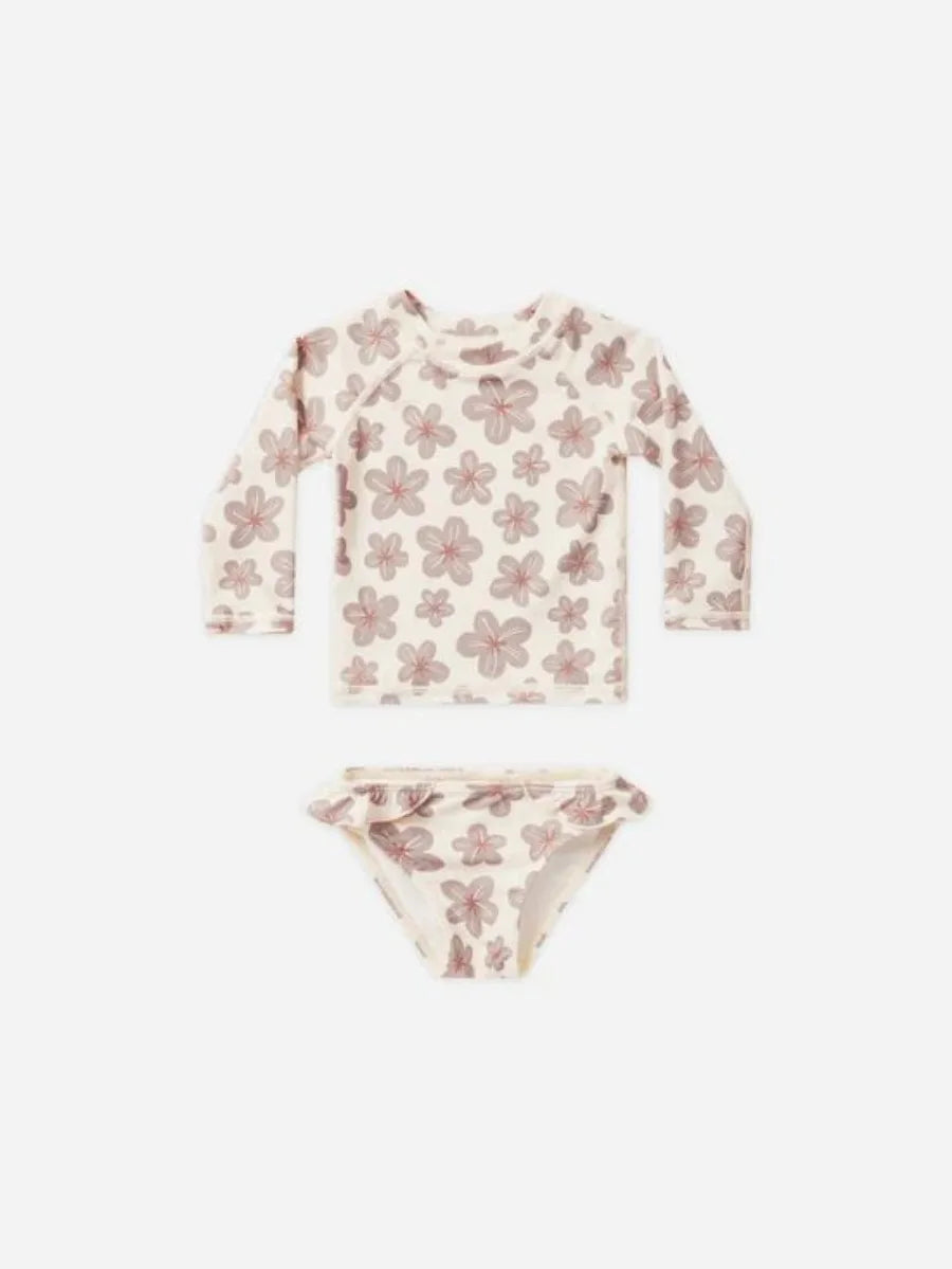 2026 Summer RC Baby Girls Long Sleeve Swimwears Floral Swimsuit Kids Bikini Set Girls Sunscreen Bodysuit One-piece Suits 1-12Y
