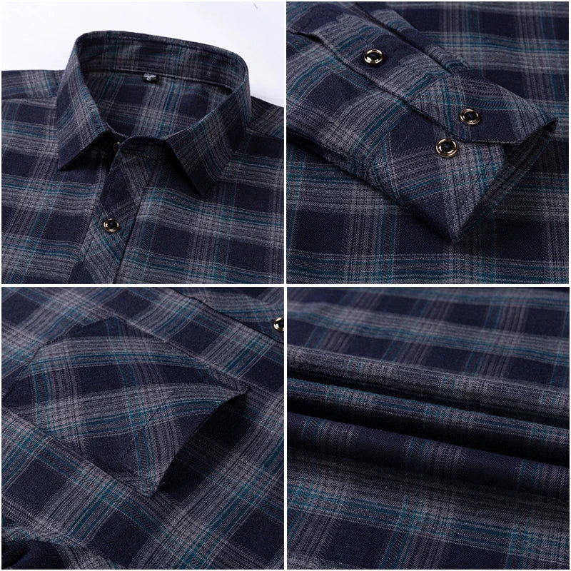 New Cotton Flannel Plaid Shirt For Men's Long Sleeve Regular-fit Brushed Single Pocket Soft Comfortable Casual Fashion Shirts