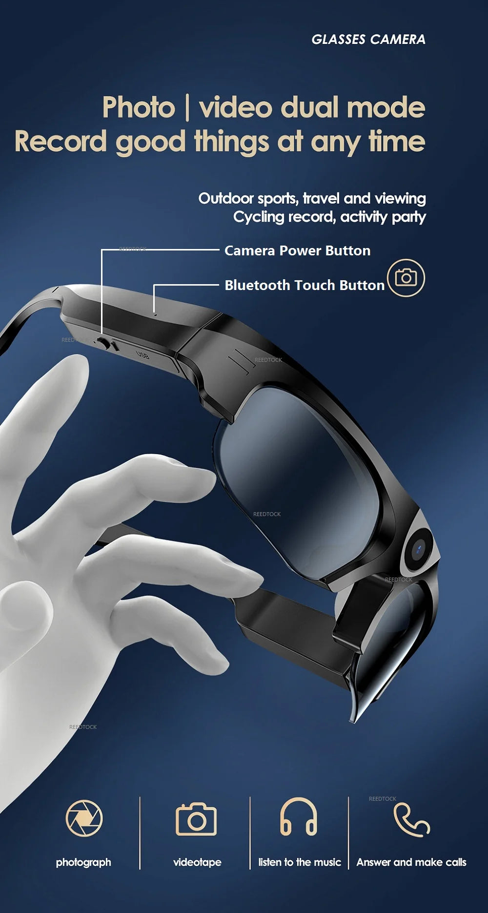 Mini Camera 2K HD 4K Photo Action Camera Music Sunglasses Smart Video Recording Glasses Outdoor Sports With Bluetooch Speaker