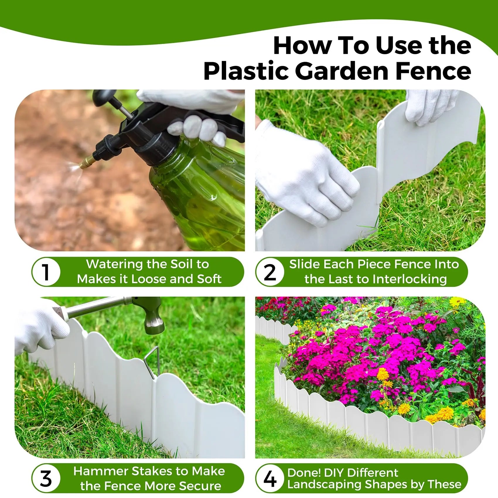 Garden Edging Borders Grass Lawn Fence Path Patio Interlocking Decorative Outdoor Barrier Landscape Edging for Yard Garden