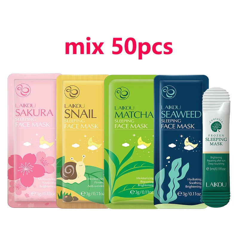 50pcs LAIKOU Sakura Moisturizing Sleeping Face Mask Night Repairing Facial Cream Packs Nourishing Hydrating Smooth Mask for Face