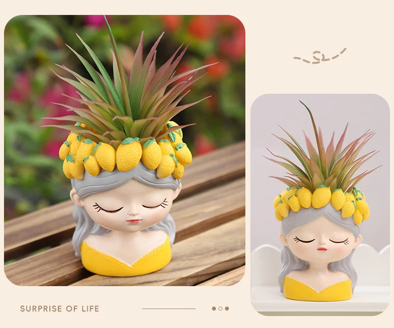 Cute Girl Flower Pot for Succulents, Decorative Planters Girls Portrait Garden Pots for Home Decor Desktop Ornament
