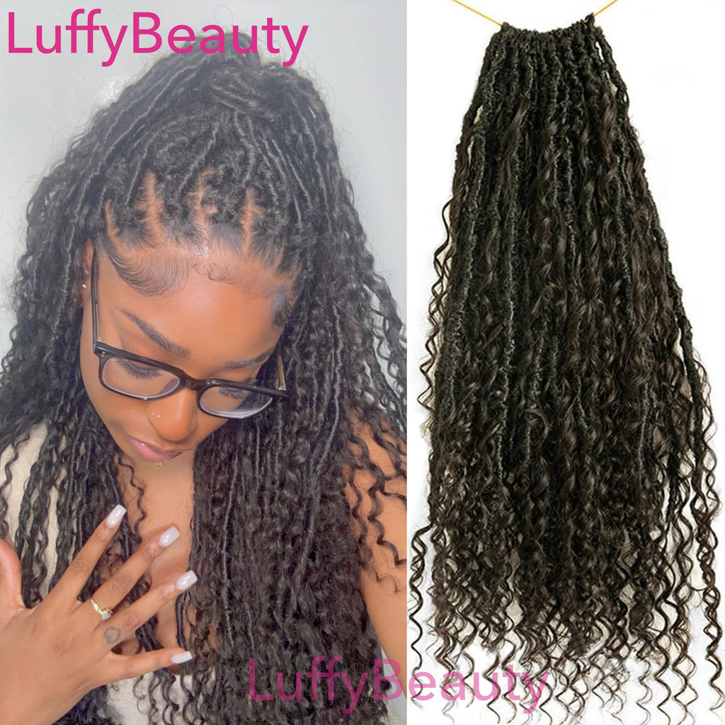 Pre-looped Crochet Boho Locs with Human Hair Curls Goddess Braids Curly Double Drawn Full End Hair Extensions for Black Women