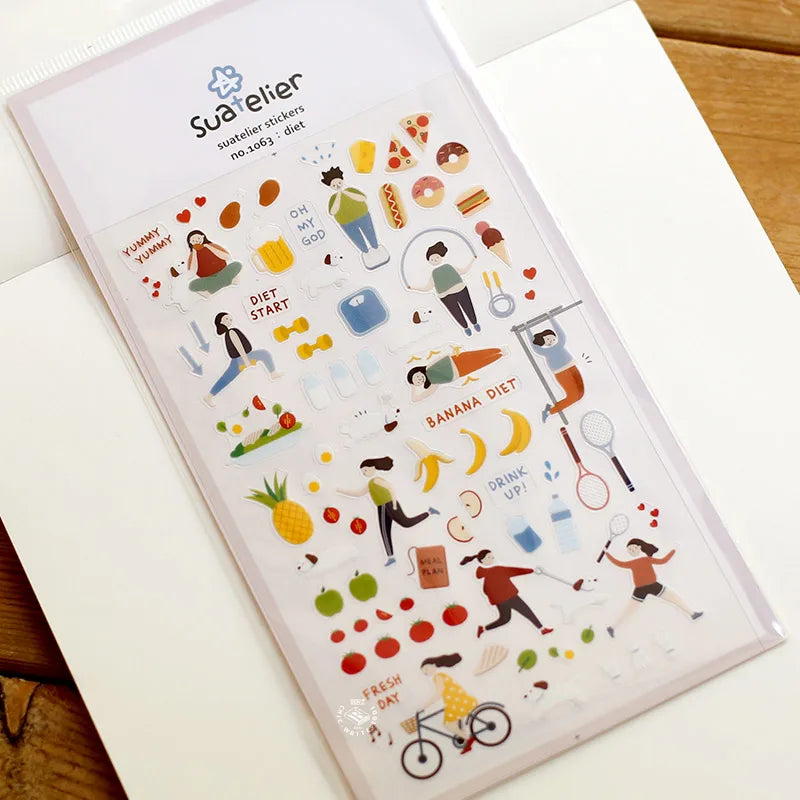 Korean Import Suatelier Brand Fresh Flower Food Cartoon Stickers Scrapbooking Diy Journal Stationery Sticker Deco Aesthetic Gift