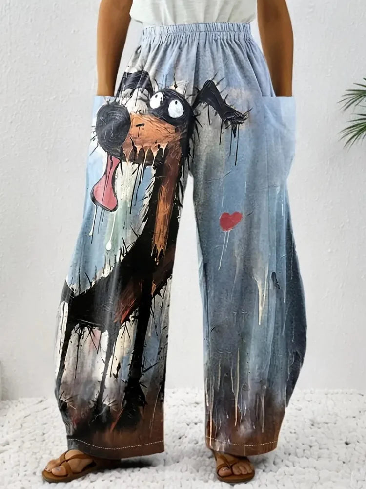 Loose Vintage Pants For Women Have Pocket Pants Cartoon New Fun Cat Animal Print Casual Women's Bloomers And Trendy Pants
