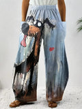 Loose Vintage Pants For Women Have Pocket Pants Cartoon New Fun Cat Animal Print Casual Women's Bloomers And Trendy Pants