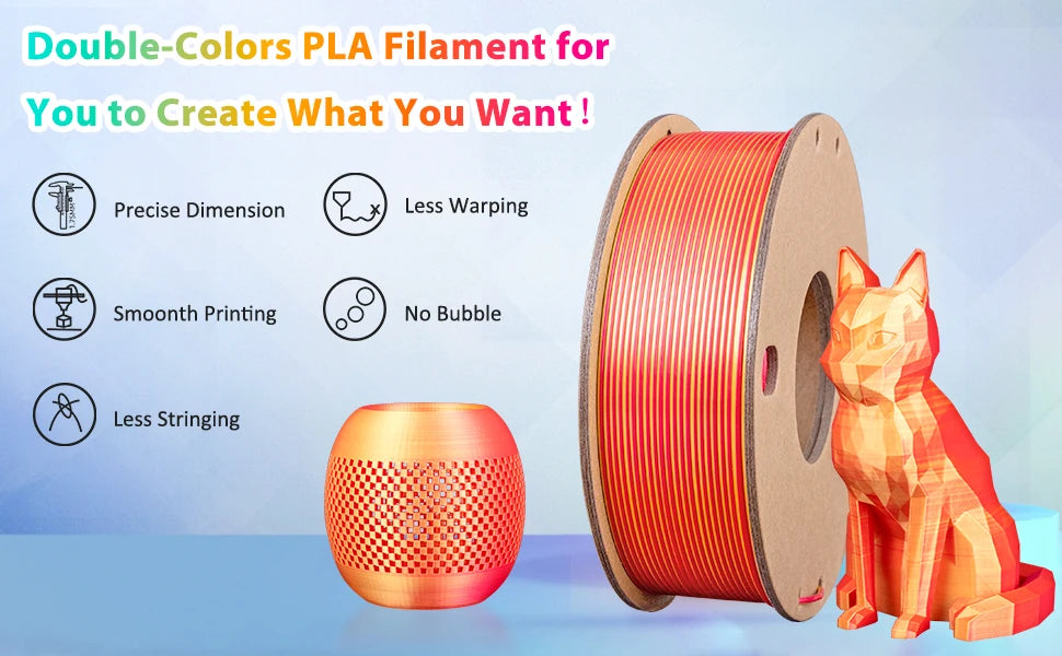 250g Silk PLA Filament 2 Color in 1 3D Printing Filament PLA 1.75mm PLA Silk 3D Printer Filament Fit Most FDM Printers