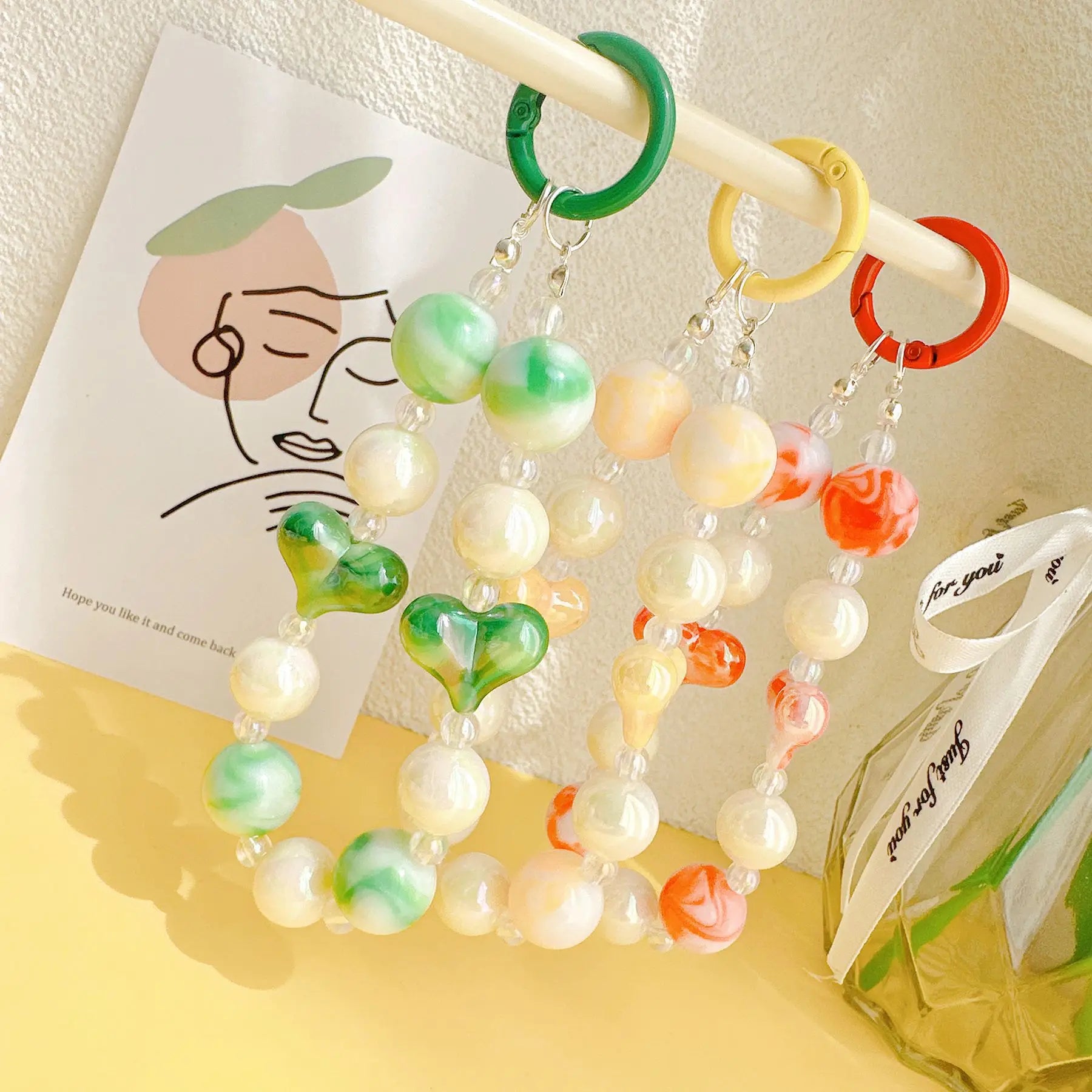 Acrylic Beads Keychain Phone Charm Women Girls Mobile Phone Chain Cellphone Strap Anti-lost Lanyard Beaded Hanging Rope Jewelry
