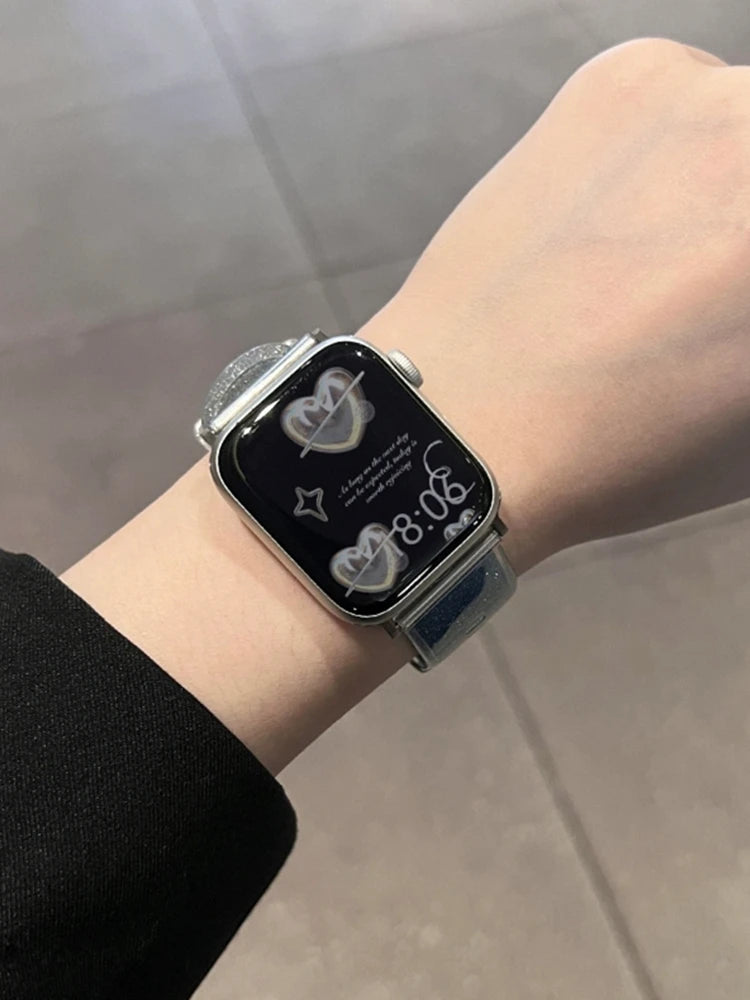 Luxury Glitter Clear Band For Apple Watch Strap 41mm 45mm 44mm 40mm 38mm Girl Sport Plastic Starp For iWatch 9 8 7 6 5 4 3 2 SE