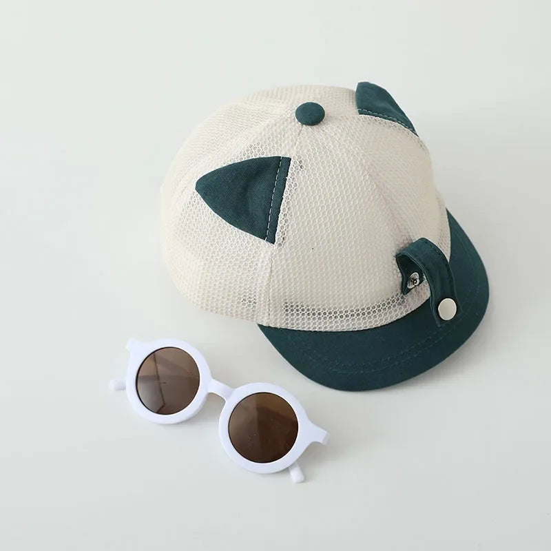 Summer Mesh Baby Baseball Cap With Detachable Sunglasses Cartoon Ear Infant Boys Girls Sun Hat Kids Duck Tongue Hats