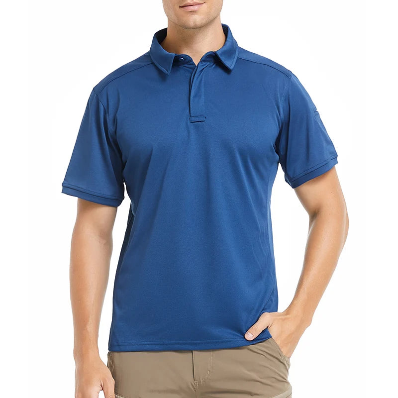 Men's Short Sleeve Tactical Shirt Casual Performance Lightweight Polo Shirt Summer Outdoor Fishing Hiking Golf Shirt USA Size