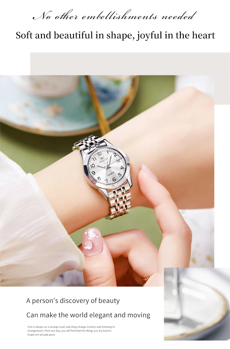 OLEVS 9970 Original Fashion Brand Quartz Couple Watch Luxury Stainless Steel Waterproof Glow Men's and Women's Gift Set Watch