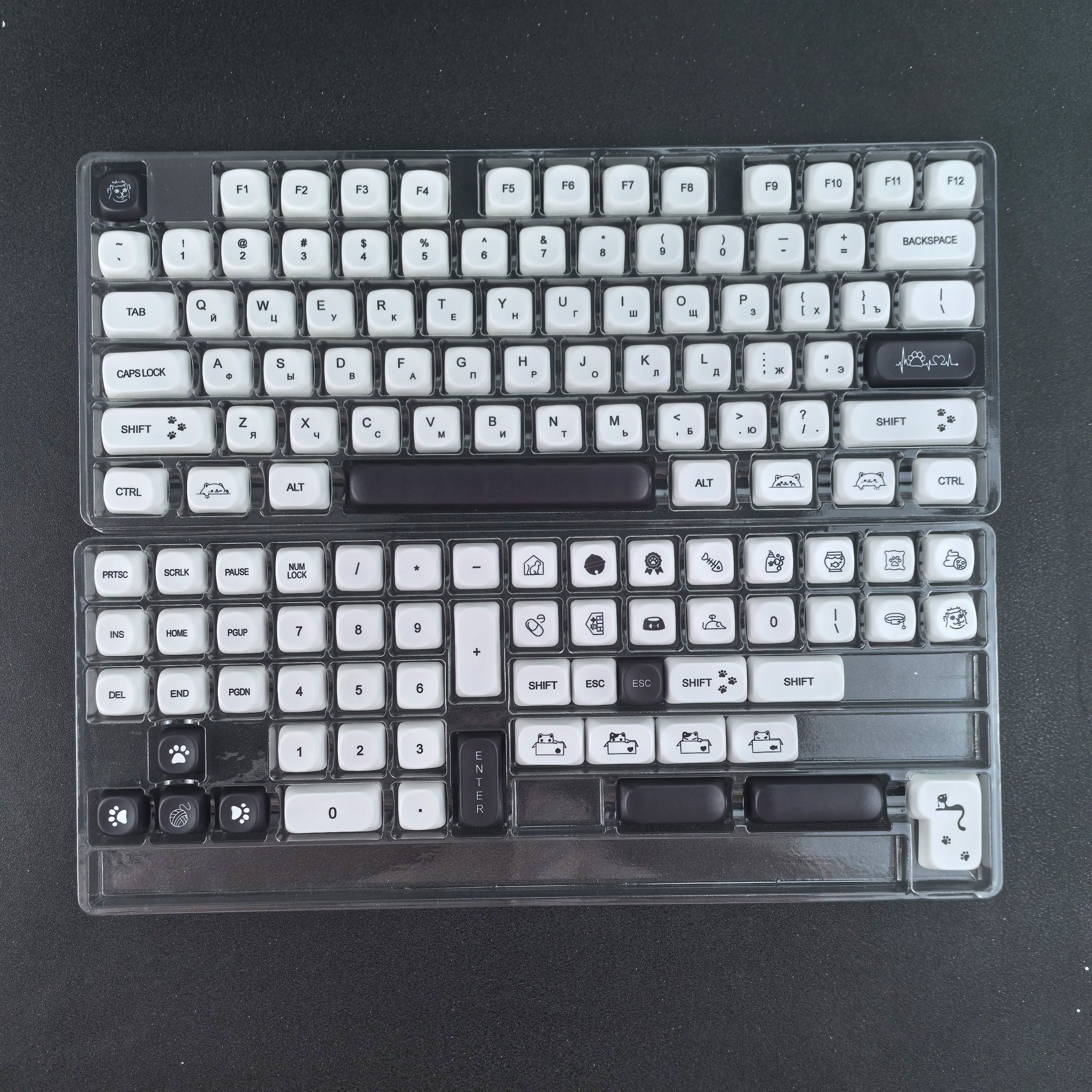 MAIMOOO MOA Keycap Korean Russian English 120Keys Round Cute Pbt Minimalist Style Black And White Cute Kitty Keycaps