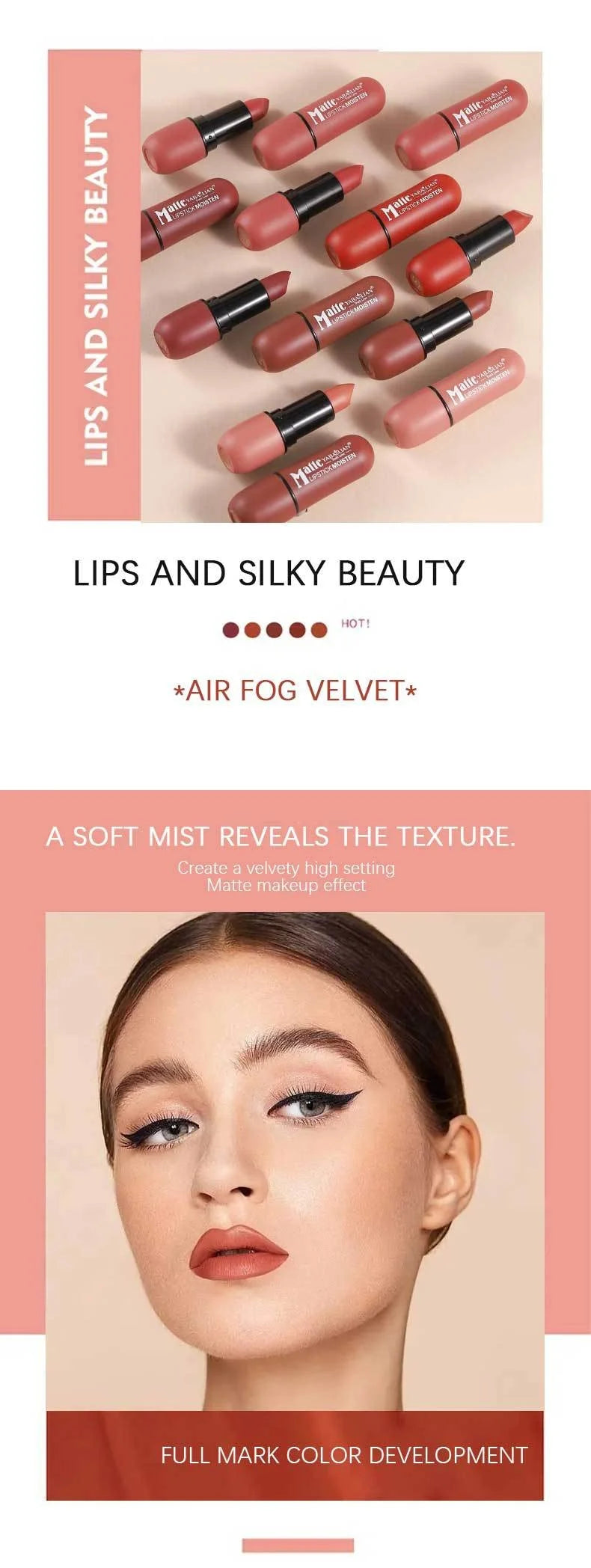 6 Colors Sexy Matte Lipstick Waterproof Long Lasting Color Rendering Non-stick Nude Brown Lipstick Pencil Woman Makeup Cosmetics