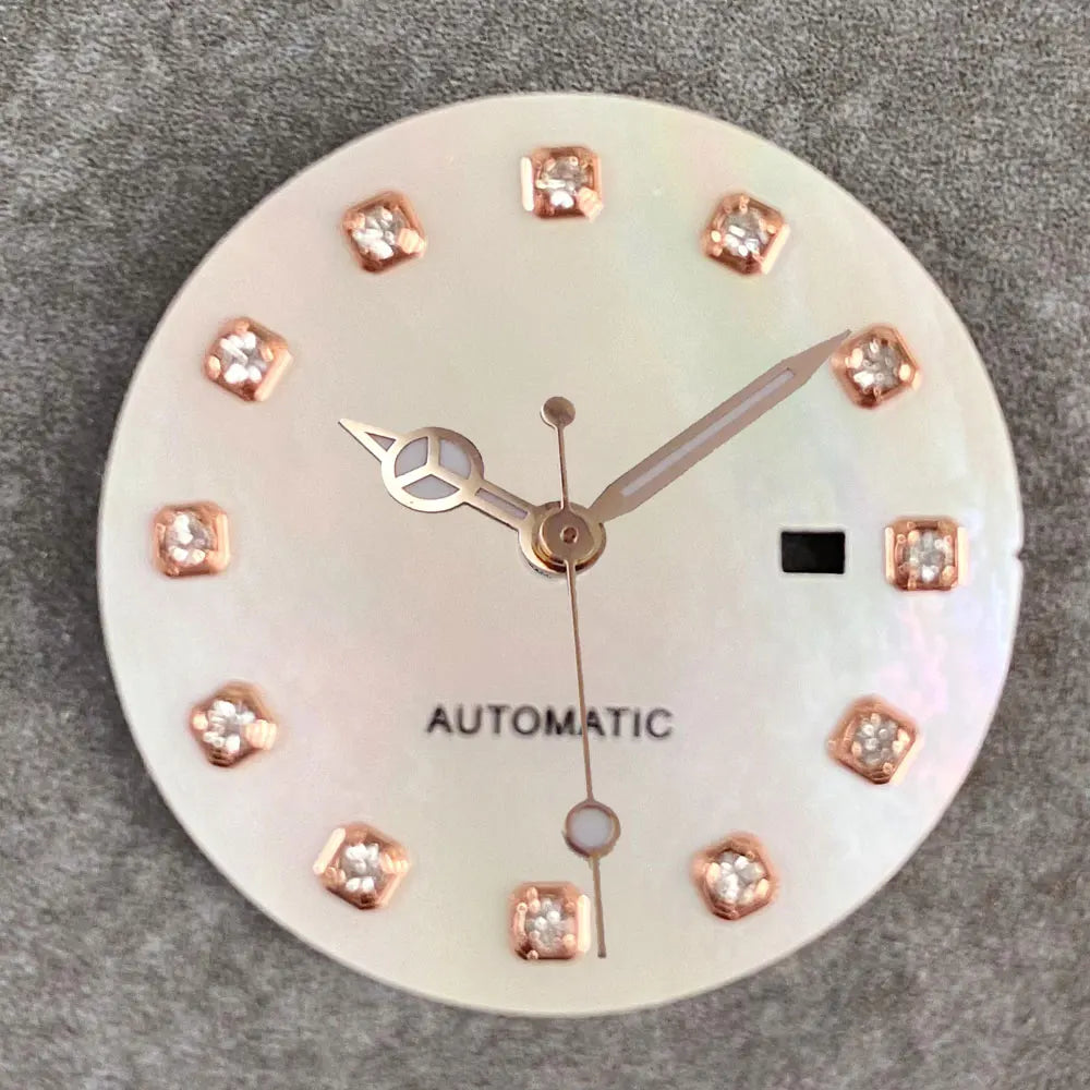 24.5mm Mother of Pearl Shell Dial Roman Diamond Sunburst Watch Dial Hand Fit NH05A NH05 Watch Movement Ladies Watchmaker Tools