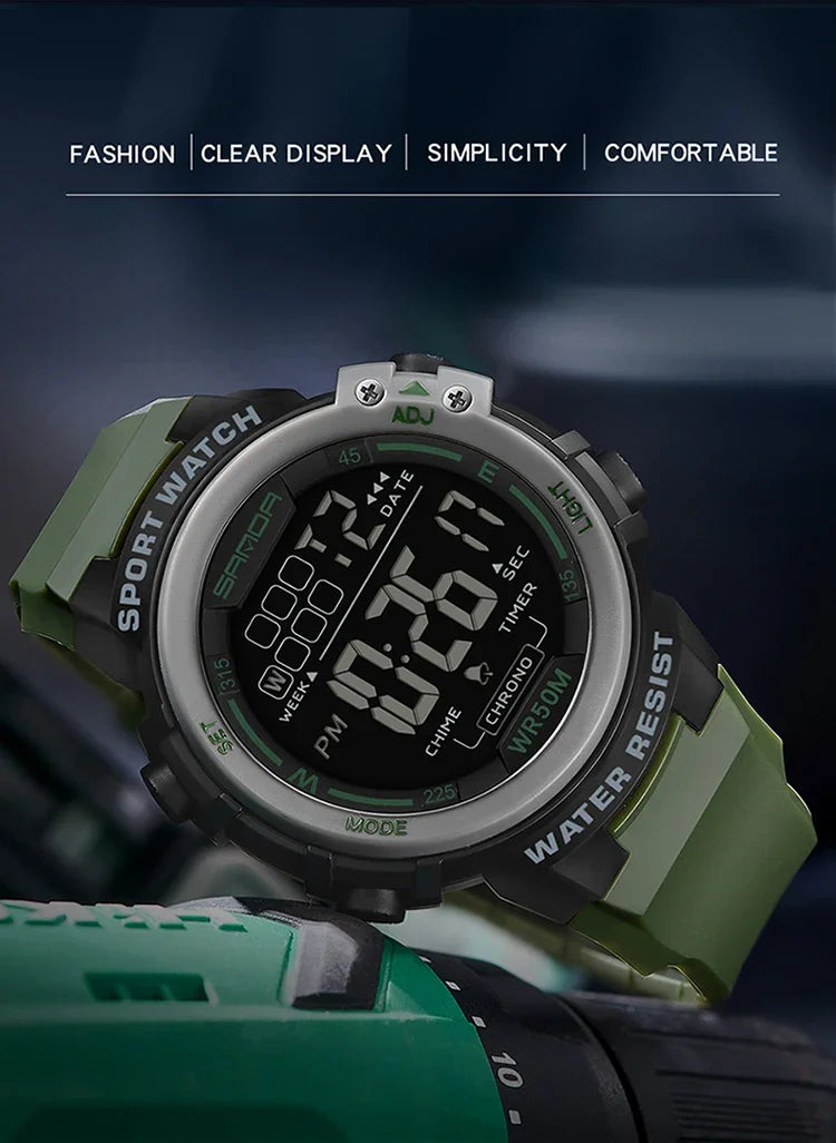 SANDA 2140 Watches Alarm Clock Chrono 5Bar Waterproof Digital Watch reloj hombre New Fashion Outdoor Sport Men Multifunction