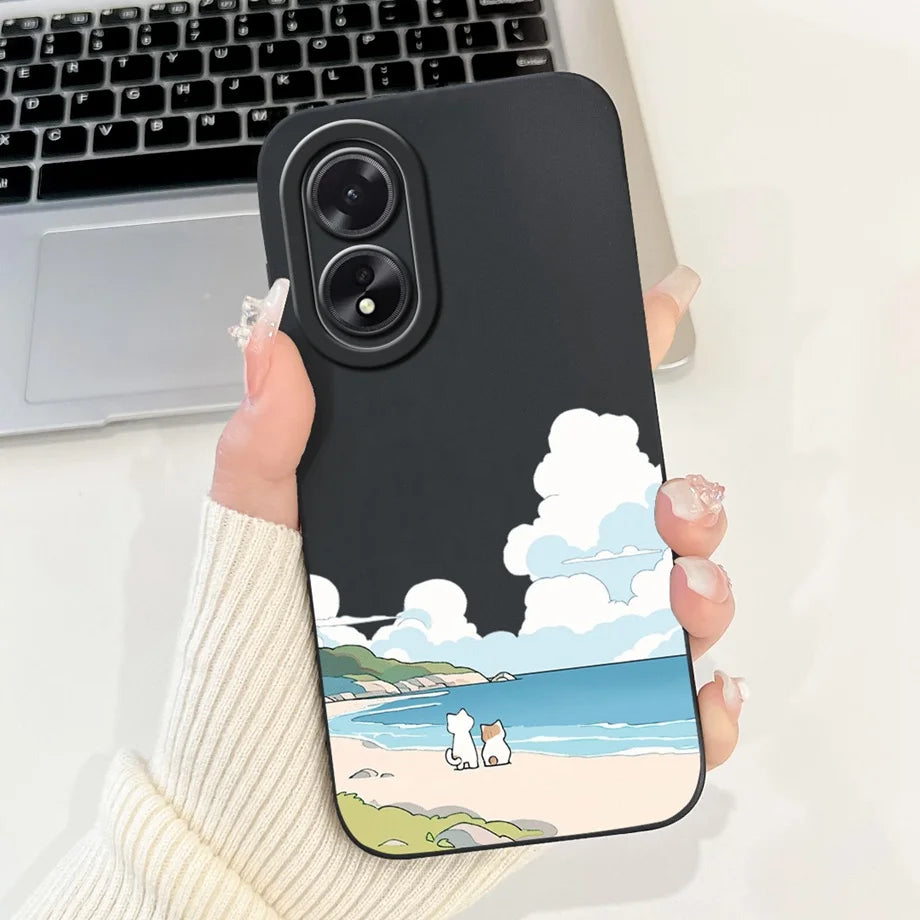 For Oppo A38 CPH2579 Phone Case New Fashion Soft Matte Silicone Rabbit Flower Goothic Style Capa For Oppo A18 CPH2591 Back Cover