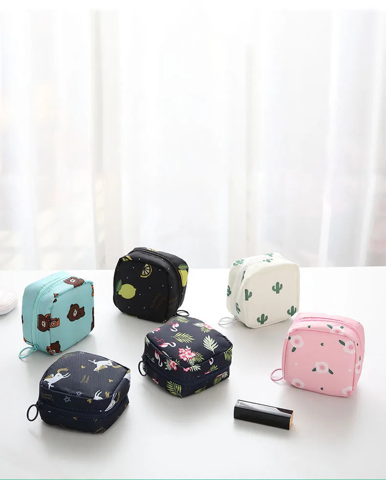 Velvet Embroidery Cosmetic Bag Sanitary Pad Pouches Portable Durable Makeup Lipstick Data Cables Organizer Toiletry Beauty Case