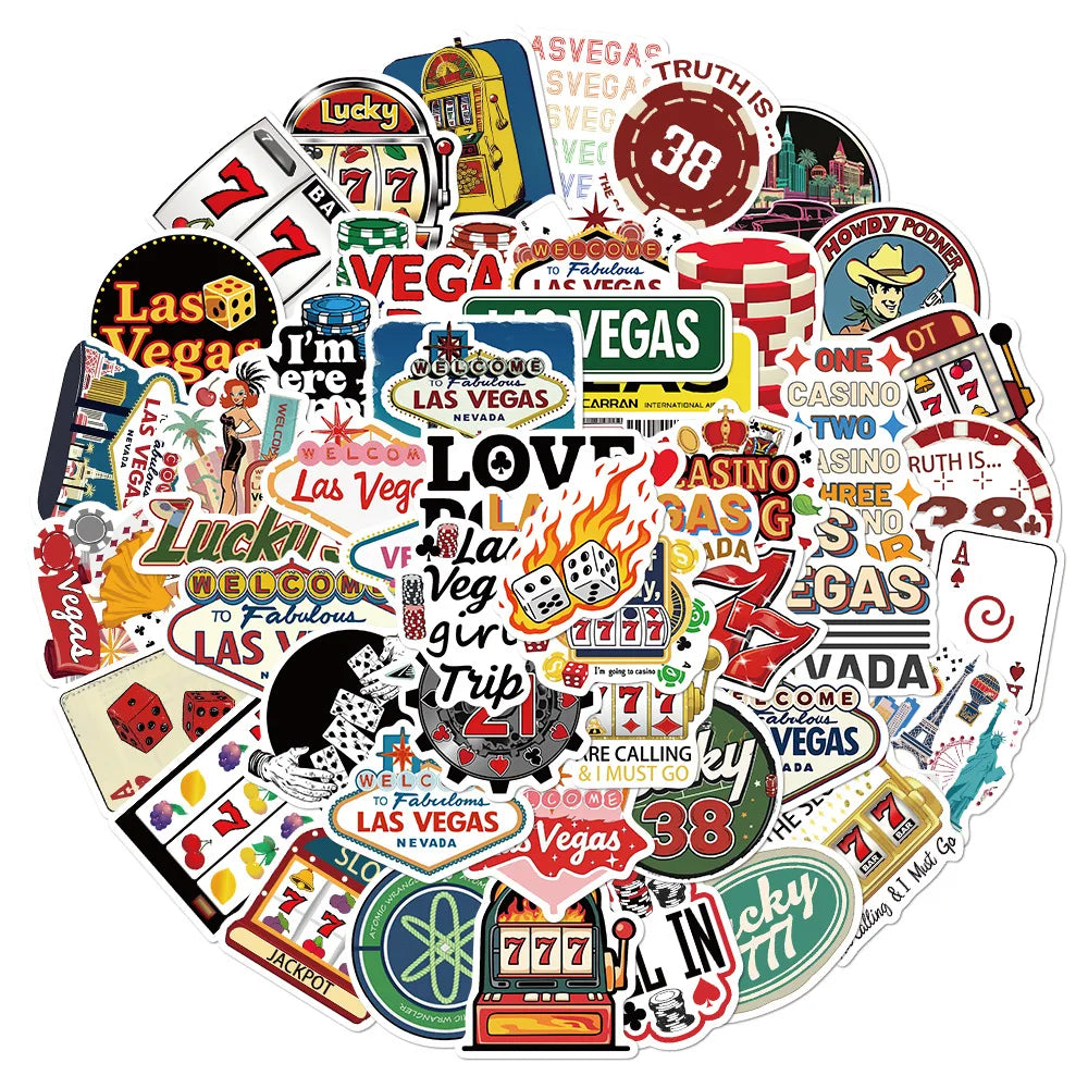 50Pcs Las Vegas Stickers Lucky Las Vegas Dice Stickers Decoration Scarpbook Skateboard Laptop Notebook Waterproof Stickers