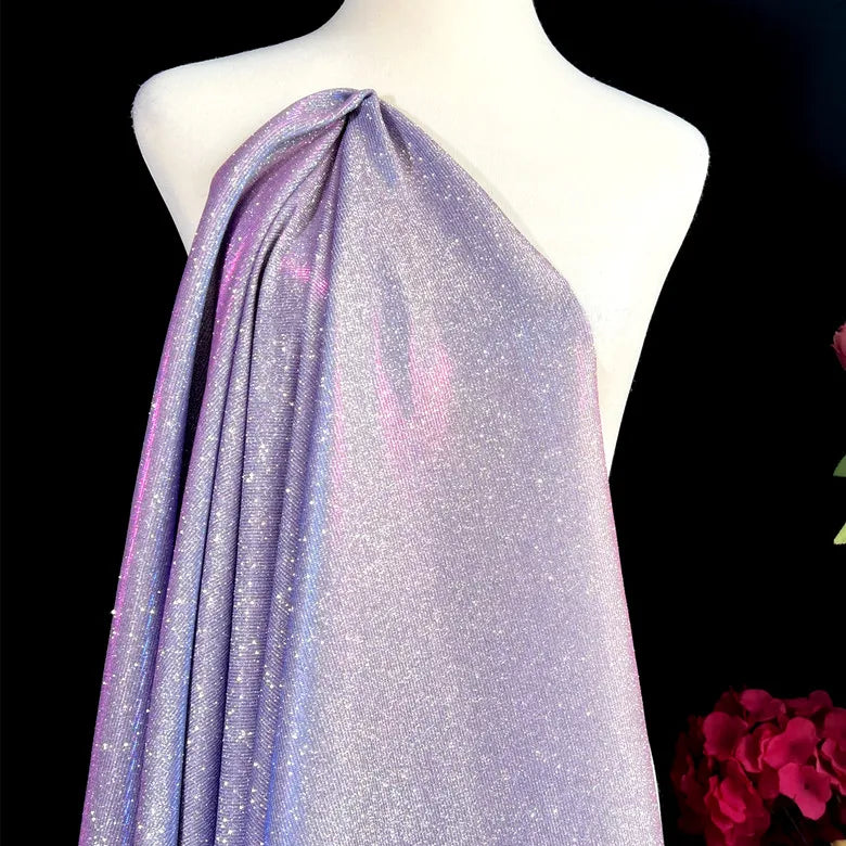 Colorful Blue Gradient Glitter Fabric Elastic Knitting By The Meter for Clothes Performance Dress Diy Sewing Designer Cloth Gold