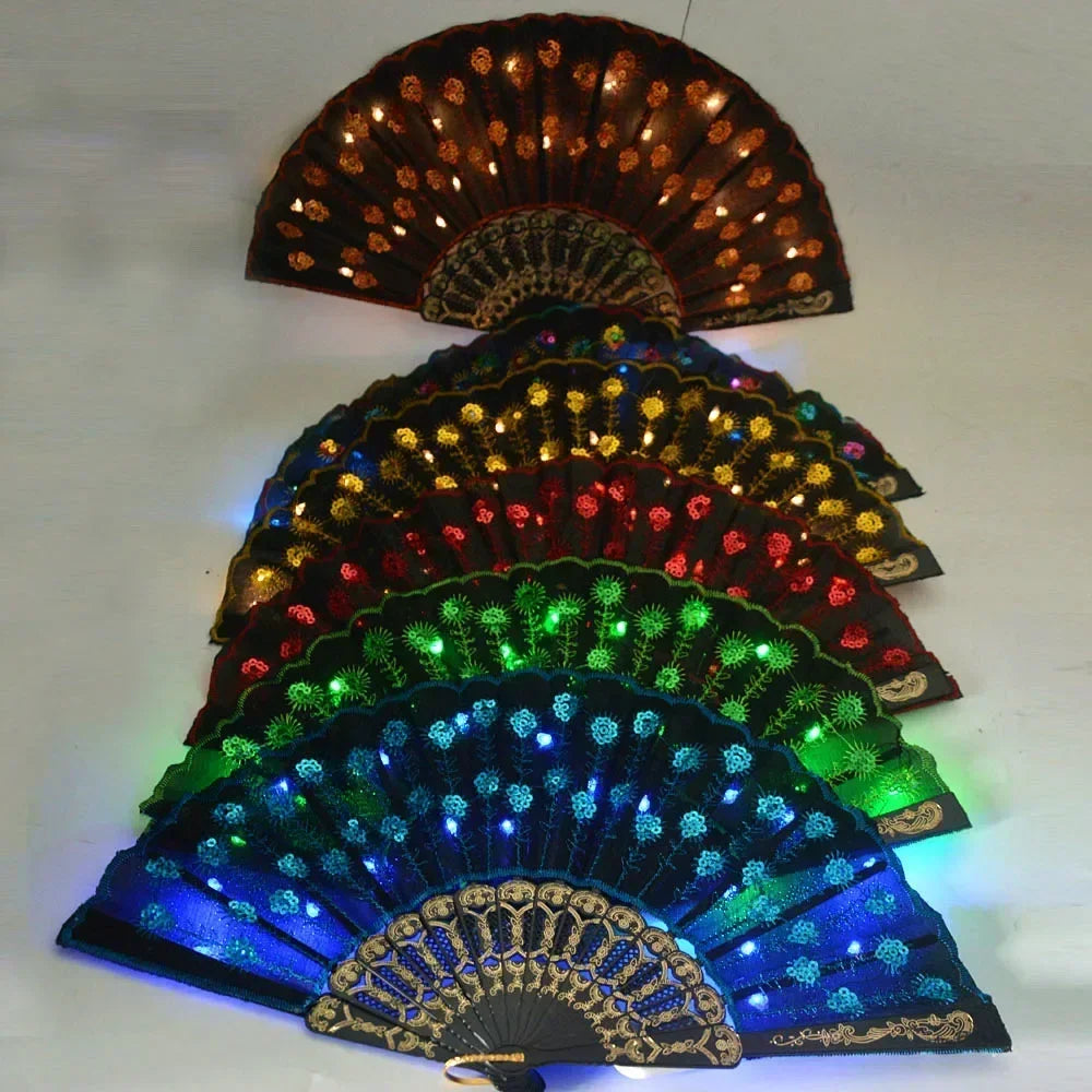 Party Glow Light Up Flower Peacock Hand Fan Dance Show Church Birthday Gift  Bar Props Wedding Festival Halloween Christmas