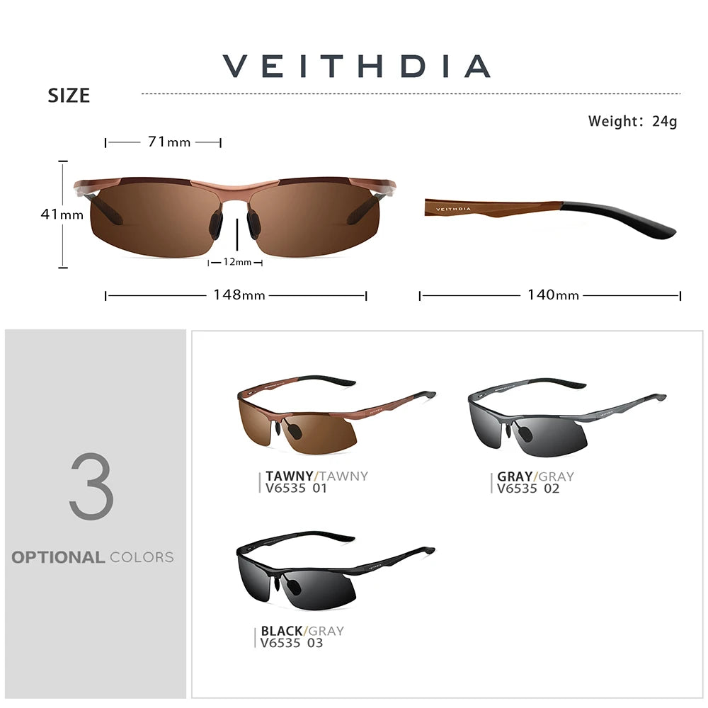 VEITHDIA Men Sunglasses Aluminum Magnesium Polarized UV400 Lens Rimless Driving Fishing Sun Glasses Sports Eyewear For Male 6535