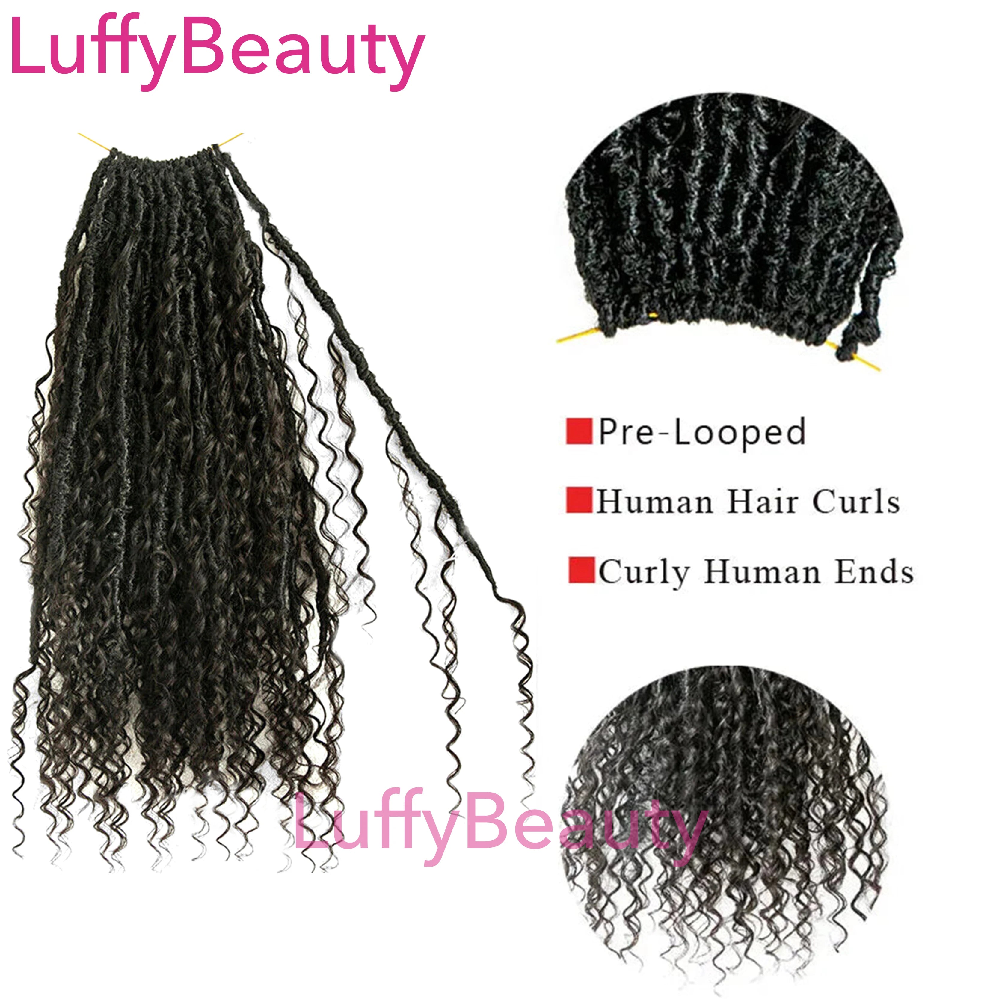 Pre-looped Crochet Boho Locs with Human Hair Curls Goddess Braids Curly Double Drawn Full End Hair Extensions for Black Women