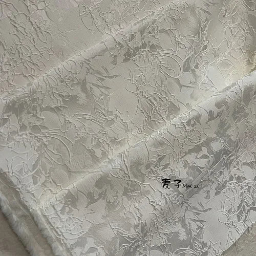 Jacquard Fabric Blackwhite Linear Plant Texture Embroidery Outerwear Suit Clothing Designer Cloth Diy Sewing Polyester Material