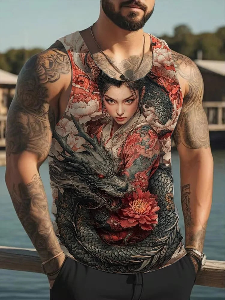 Samurai Tattoo Girl 3D Print Tank Tops Men Women Casual Oversized Fitness Gym Vest Harajuku Sleeveless T Shirt Men's Clothing