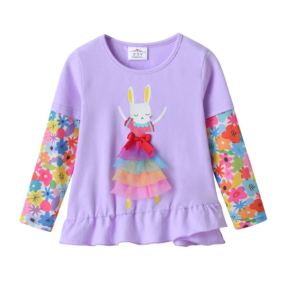 VIKITA Children Clothing Kids Rabbit Floral Print Long Sleeve Cotton Casual Tops Tees and Pants 2 Pcs Suit Kids Clothes Sets