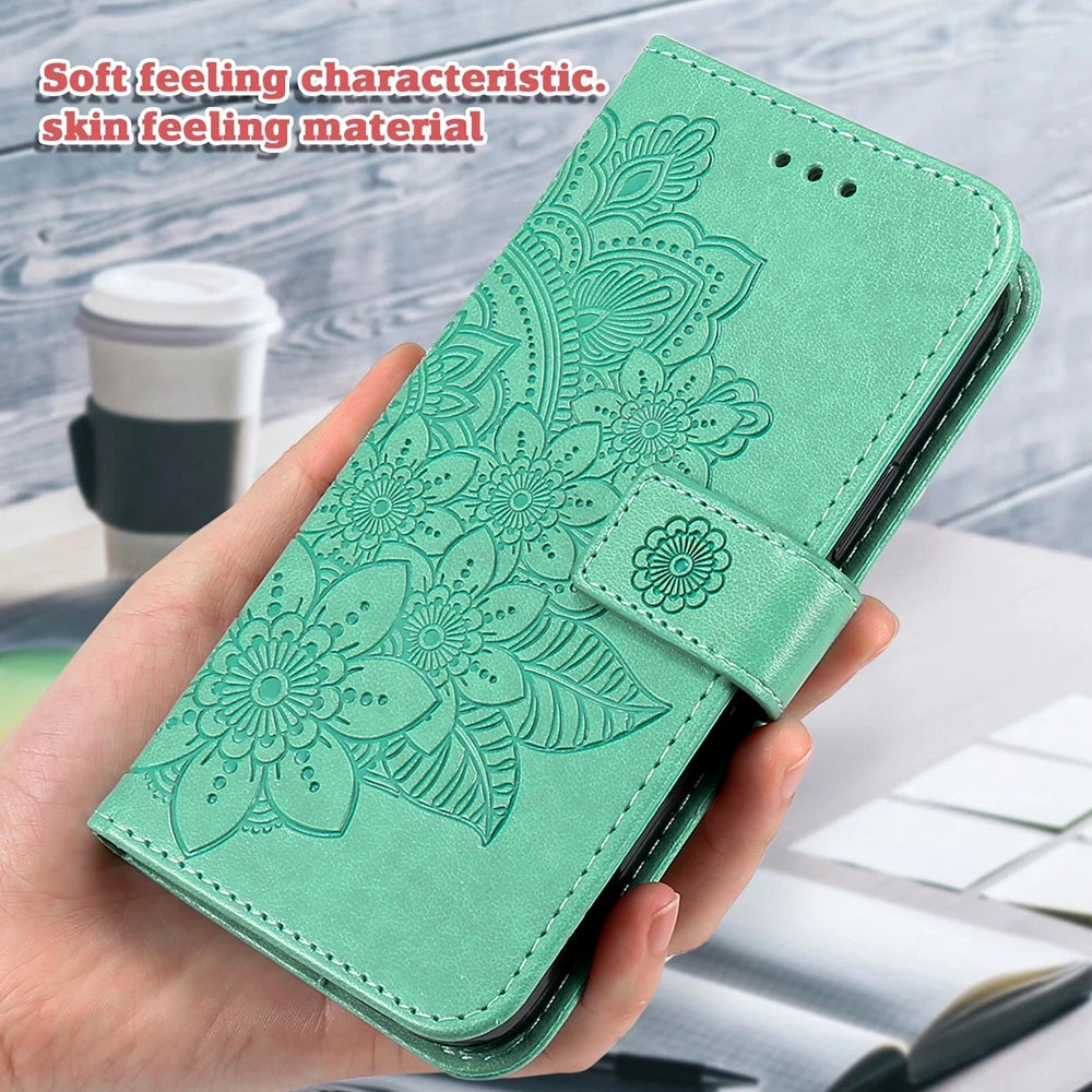 Premium Sun Flower Embossed Flip Leather Wallet Case For Honor Magic7 Lite Magic 7 6 5 4 Pro Magic6 Lite 5G Magnetic Flip Cover