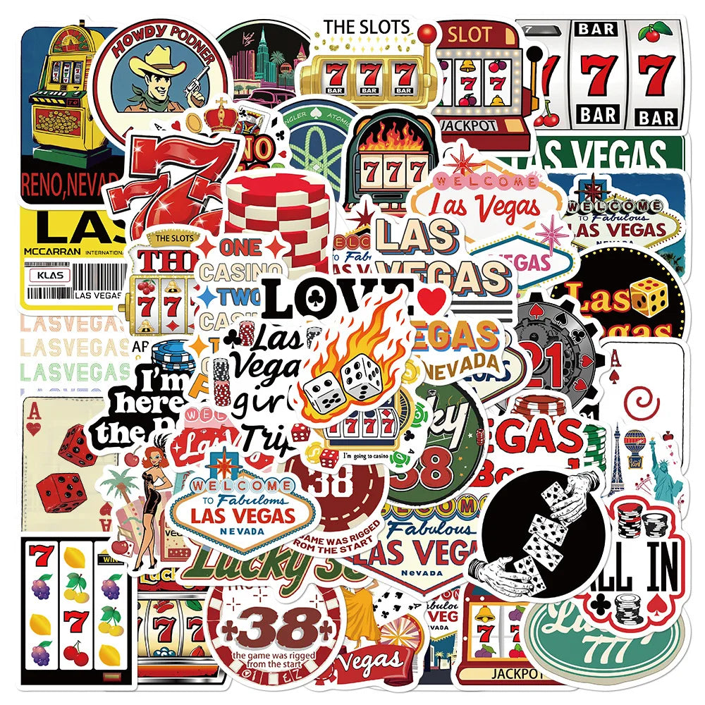 50Pcs Las Vegas Stickers Lucky Las Vegas Dice Stickers Decoration Scarpbook Skateboard Laptop Notebook Waterproof Stickers
