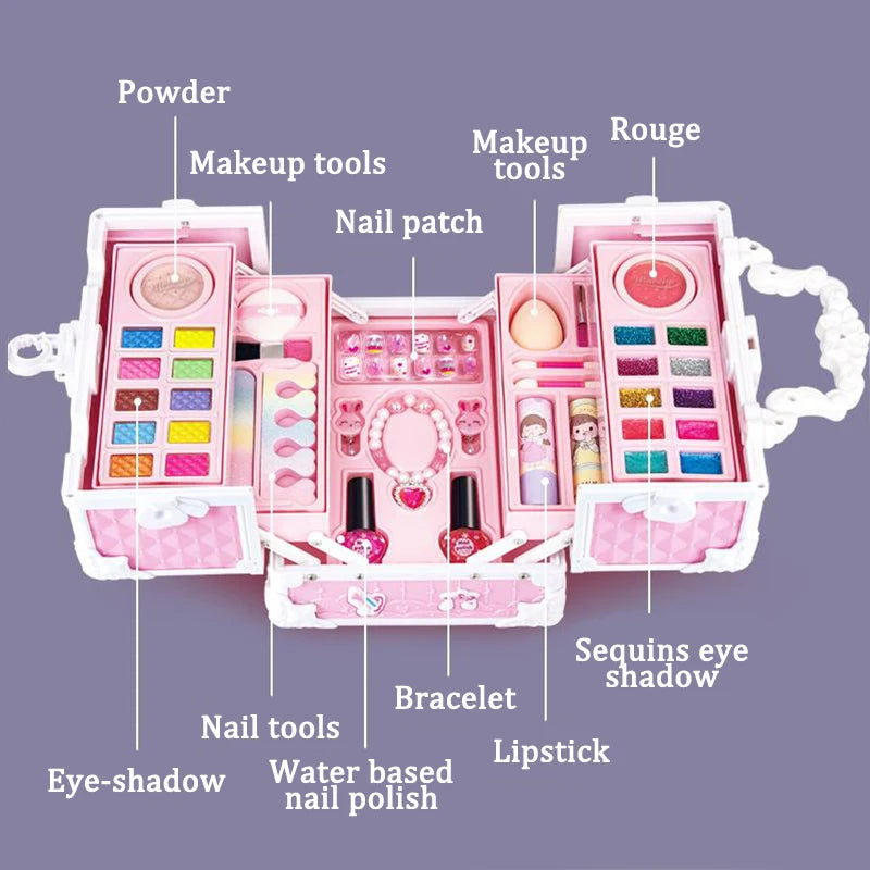 Children Makeup Kit for Girls Lipstick Makeup Cosmetics Pretend Play Pink Unicorn Princess Washable Safe Makeup Kid Toy Gift
