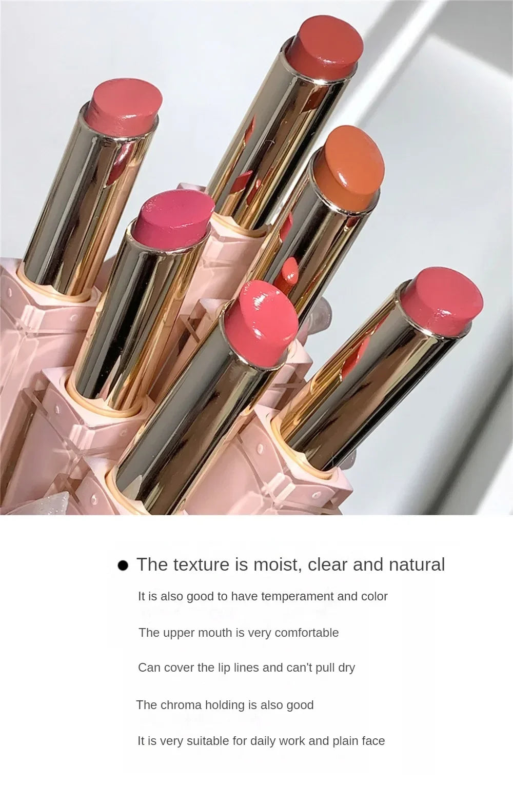 6 Colors Silky Glossy Lipstick Gege Bear Pump Lips Moisture Water  Comfortable Ultra Sheen Non-Stick Cup Lip Balm