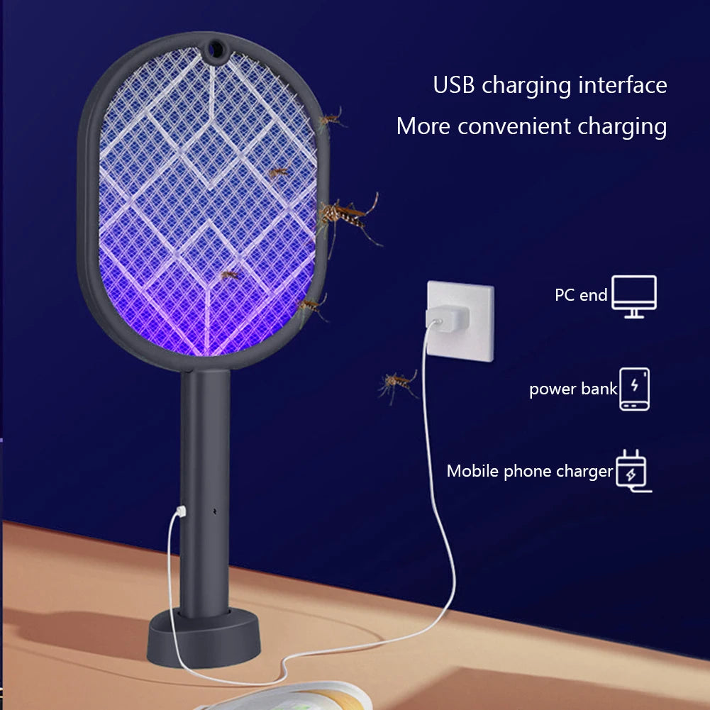 Electric Mosquito Racket 2-in-1 Fly Swatter Trap Electric Mosquito Swatter USB Rechargeable Mosquito Racket Fly Zapper For Home